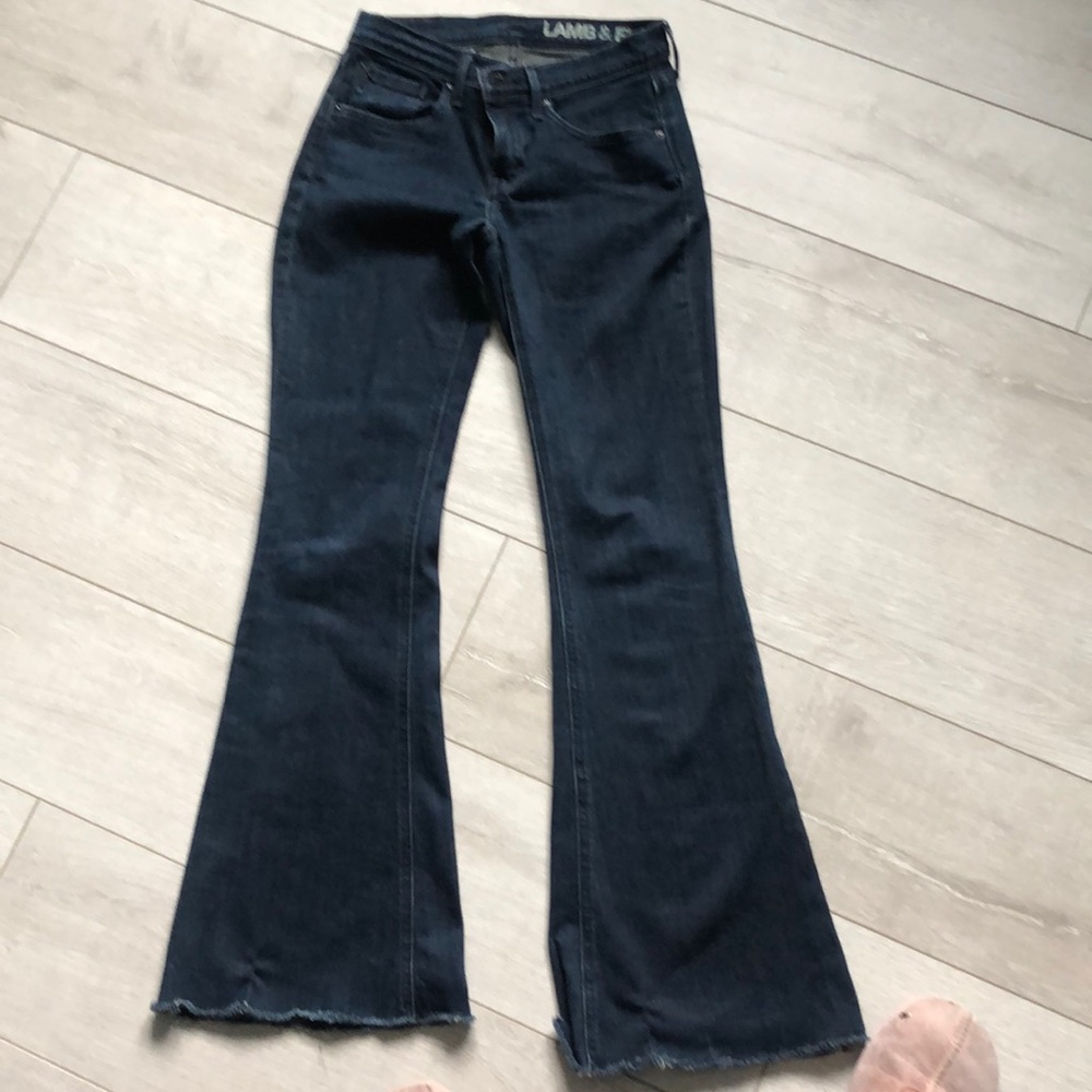 Lamb and flag dark indigo flared hip hugger jeans